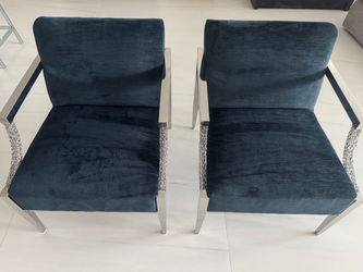 Pair of blue velvet contemporary design occasional chairs