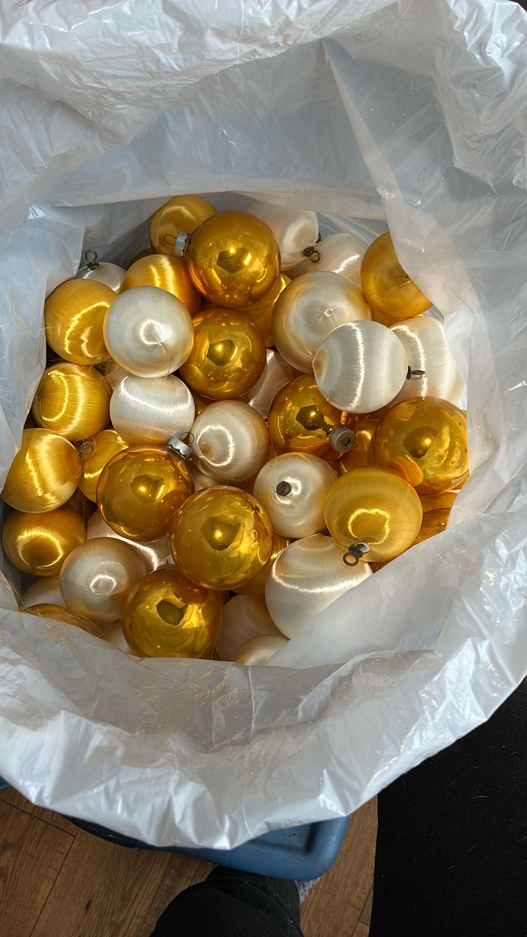 White And Yellow Satin Christmas Ornaments
