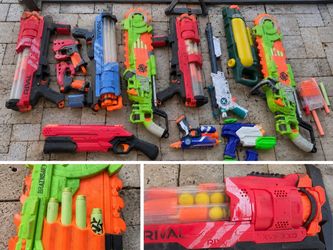 Large Nerf & Rival Blaster Lot + Water Guns — Selling All Together