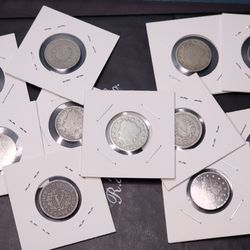 Total Of 11 Liberty V Nickels 5c Coins- Various Years 1883 To 1912