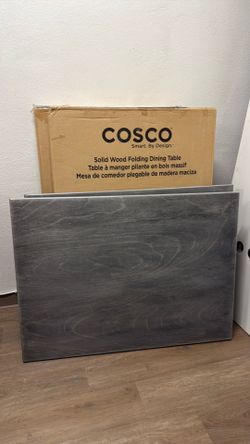 Three gray wooden tables