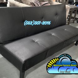 New Leather Black Foldable Futon Sofa Cama 