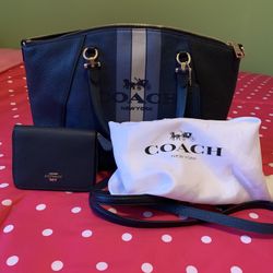 Navy Coach Handbag and Zip Wallet 