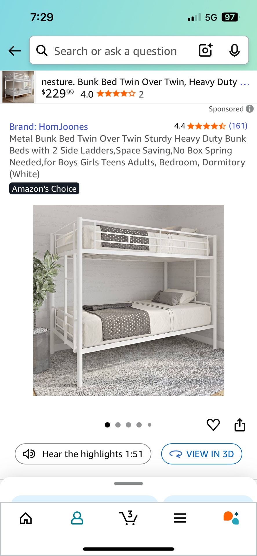 Metal White Bunk Bed