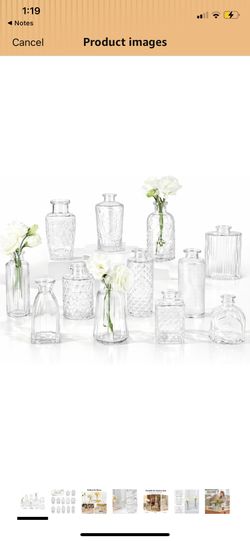 New open box item Small Clear Bud Vases Bulk 12 Pack Mini Flower Glass Vases for Centerpiece wedding