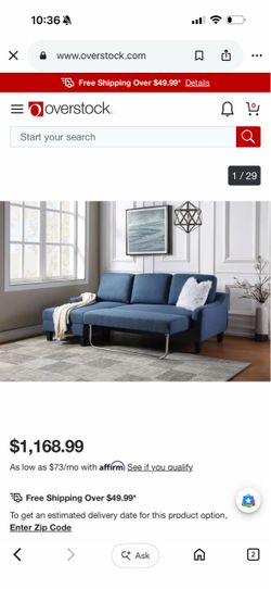 Blue Fabric Sectional Sofa with Chaise