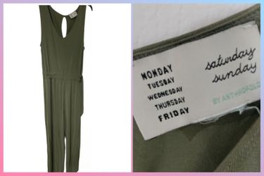 Zara dress, Anthropologie green jumper, Good American Jeans, Pinch blk leather pants, 2 pairs of Democracy pants (blk-white) , Divided shirt-dress