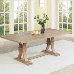 Dining Table - Rustic Light Oak Table With Trestle Base