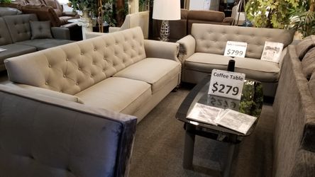 Brand new grey linen sofa + loveseat 2PCs clearance!