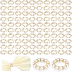 Tanlade 150 Pcs Wedding Pearl Napkin Rings Imitation Pearl Beaded Napkin Rings Holder Silver White And Gold Elastic Dinner Table Decor Rhinestone Serv