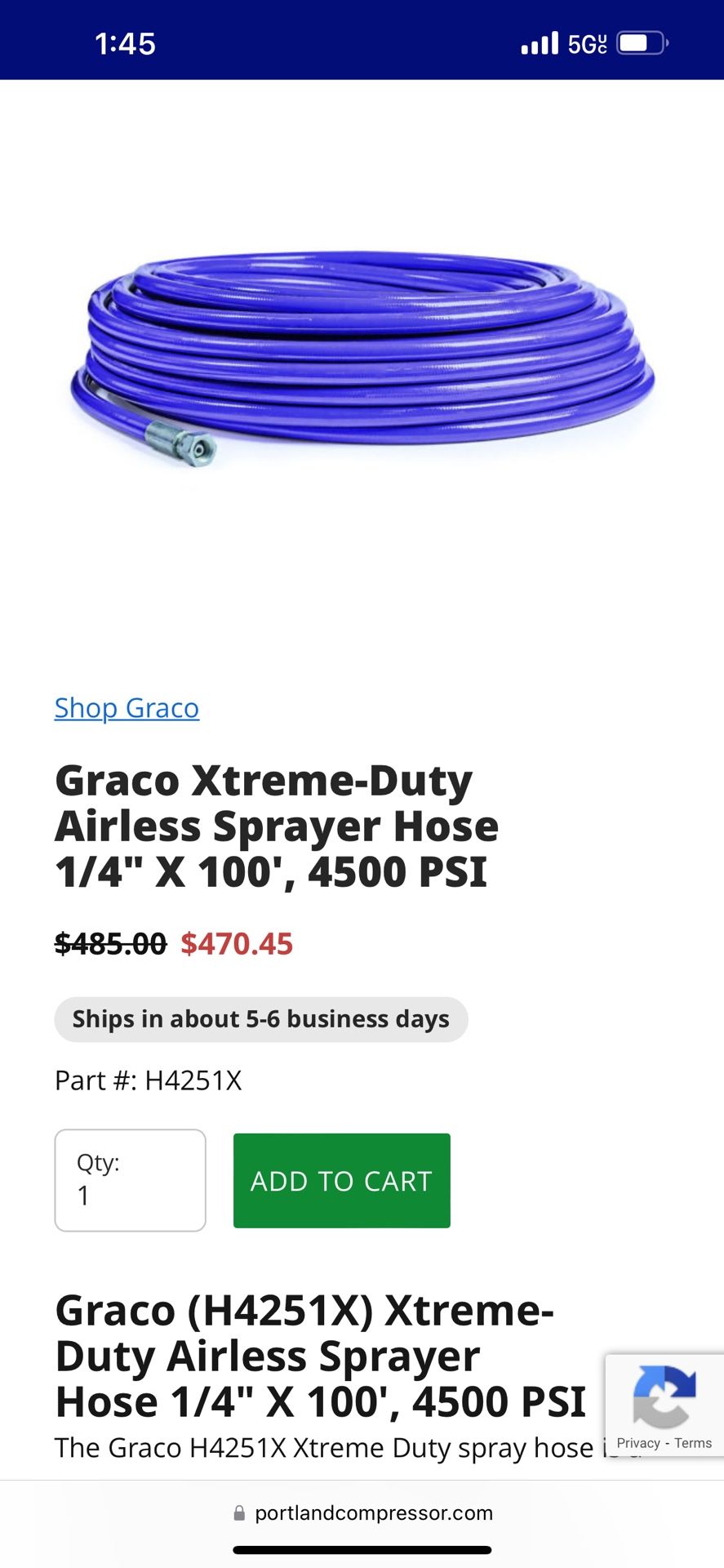 Graco Airless Sprayer Hose  1/4