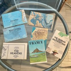 Lot 7 Vintage National Geographic Foldout Map Insert World Ocean Heavens France Asia