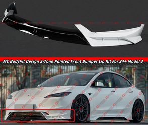 24-26 Tesla Model 3 Highland MC Design Pearl White Black Front Lip