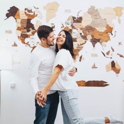 3D Wooden World Map Multicolor - Enjoy the Wood brand (size L, 59" Wide and 35" Height)