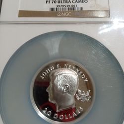 2014 B.V. Island Silver $20 John F. Kennedy Ultra High Relief PF 70 Ultra Cameo