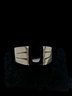 Mens silver black stone ring #32391