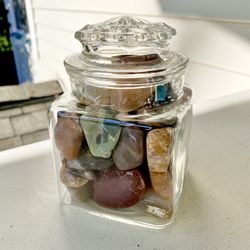 Vintage Clear Glass Apothecary Jar W/ Polished Stones