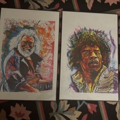 Jimi Hendrix, Jerry Garcia  Prints Of Watercolor Painting Signed By Artist 