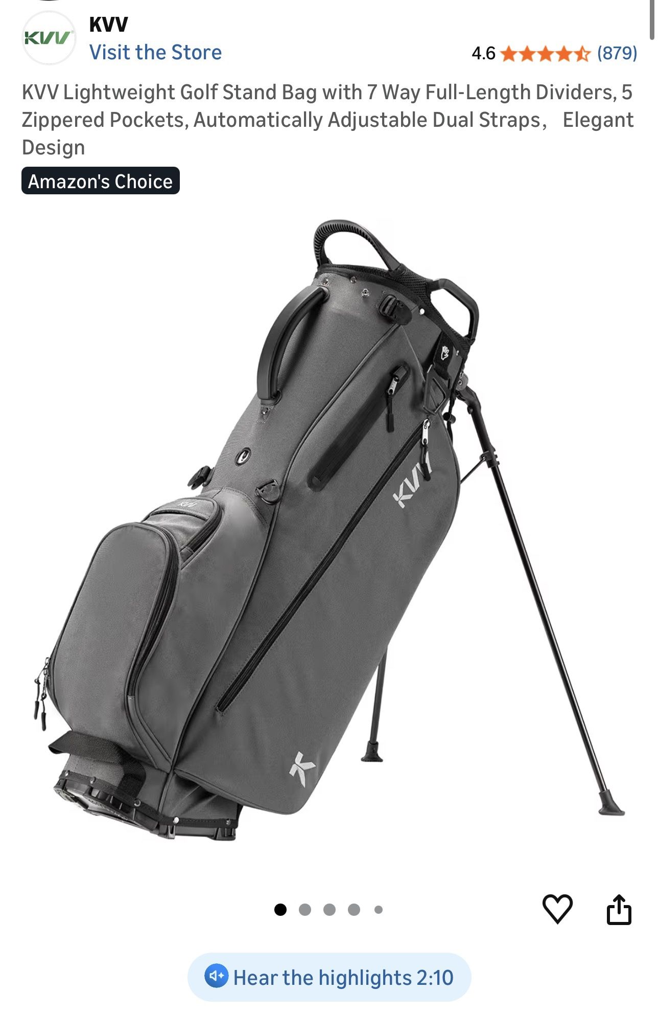 🏌️♂️ BRAND NEW KVV Lightweight Golf Stand Bag – 7 Way Divider – Black