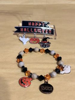 Halloween Charm Bracelet and Enamel Pin Set