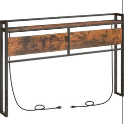 HOOBRO Headboard Queen Size, Headboard with 2 Outlets and 4 USB Ports, Adjustable Height, Storage Rack, Sturdy and Stable, Easy Assembly, Rustic Brown