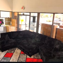 Brand New Super Plush Comfy Corduroy Pullout Sectional Sofa W/ Cupholders & Charging