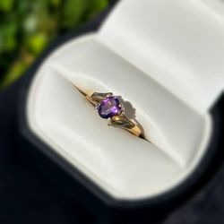 Jewelry 10k solid yellow gold purpurite stone 0.50CTW heart ring sz 6.50