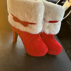 Red, Fur Topped, Ankle Boots