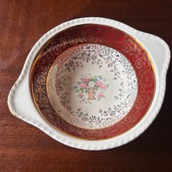 Vintage Porcelain Bowl with Gold Floral Detail