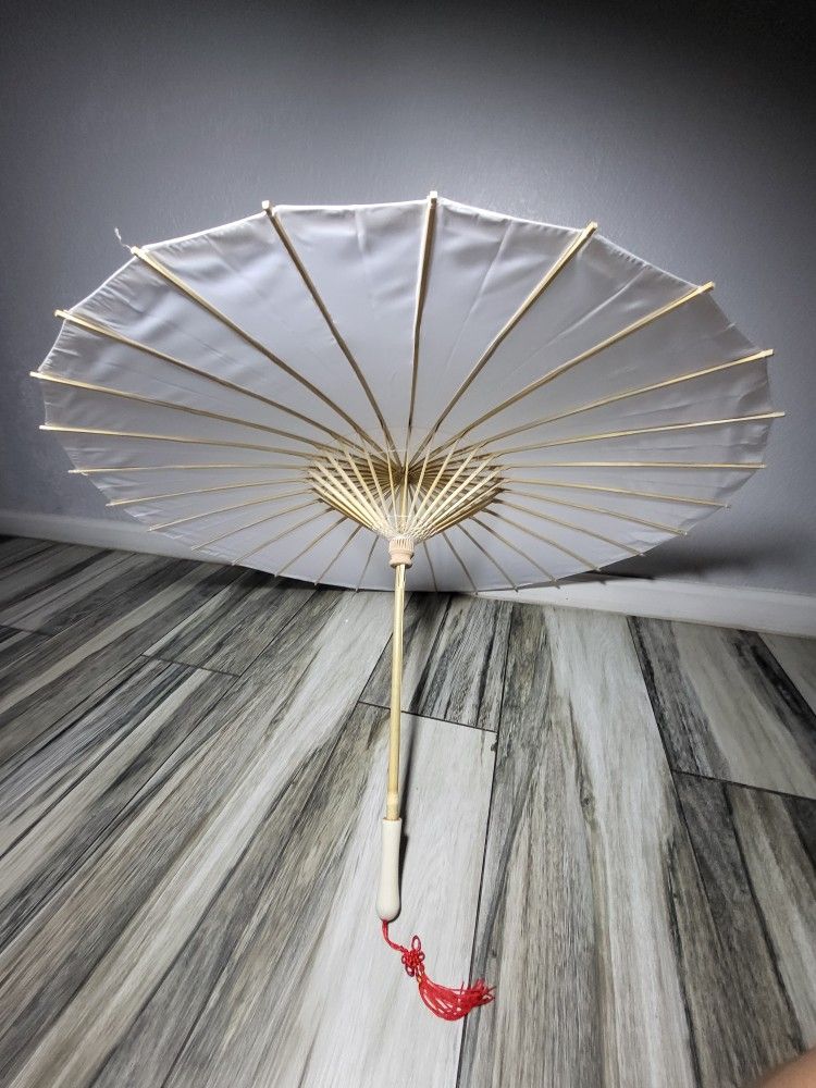 Plain Bamboo Cloth Parasol Umbrella Great for Wedding Party Favor (WHITE)