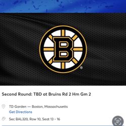 Boston Bruins Round 2 Game 2  Playoff Tickets  4 Seats