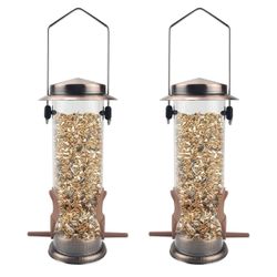 Wild Bird Feeders for Outdoors Hanging 2 Pack Stainless Steel Tube Bird Feeder, Water Resistant Finch Bird Feeder for Garden Backyard Decoration Attra