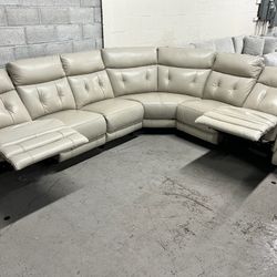 Malibu Cream Leather Reclining Couch Sectional - Free Delivery