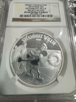 1 oz. Silver Steamboat Willie Mickey Mouse 2014 NGC Pcgs 69