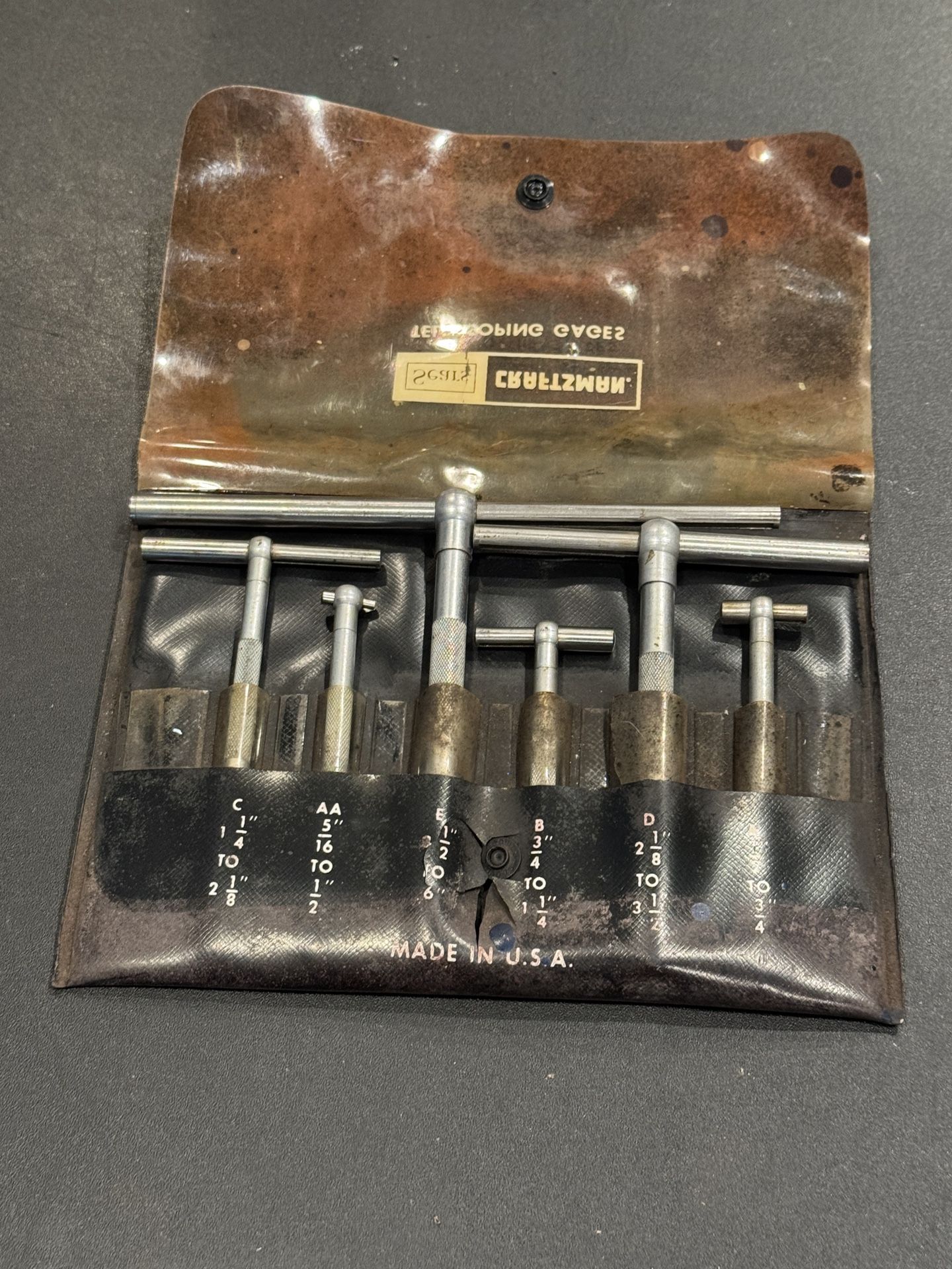 Vintage Craftsman Commercial Telescoping gages 6 pc set 9-4027 see details Plastic case in terrible shape with cracked plastic/stains etc. The telesco