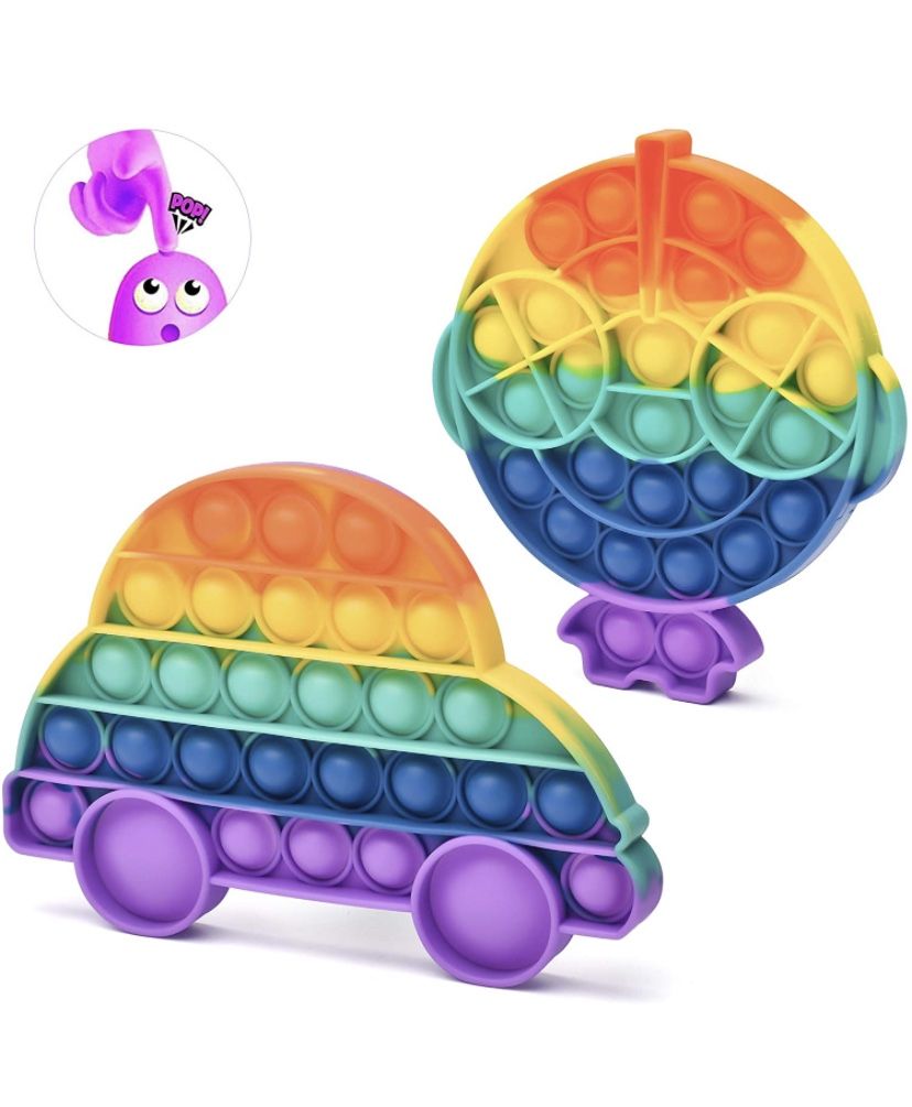 Fidget Toy Fun Stress-Relieving Tabletop Game Rainbow Pop Push Bubble Toys Silicone for Adults Children 2pcs