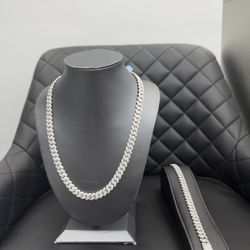 PACKAGE DEAL- SILVER WITH MOISSANITE 10 MM 22” necklace and 10 MM 8” bracelet
