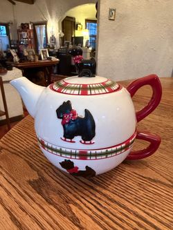 Kate Williams Scottie Skating Nesting Tea Pot and Cup - Ceramic
