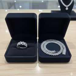 VVS Mossiante Cuban Link Chain And Ring Set 