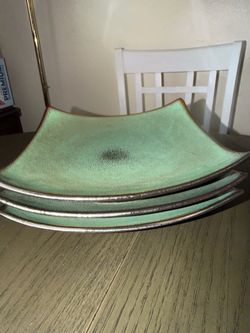 Vintage Square Ceramic Plates- Set of 3