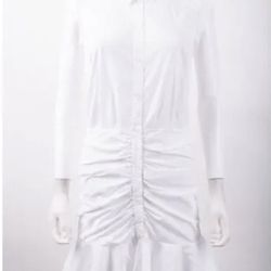 Veronica Beard Womens Bell Ruched Shirt Dress White Button Down Size 6