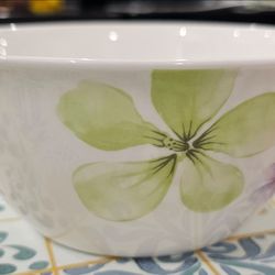 Never used bowl for soups, noodles, etc - white with flower print.