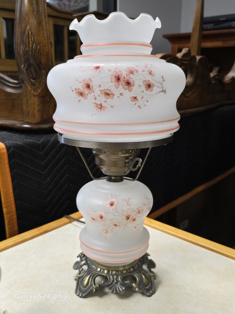 Vintage hurricane lamp 1973 Pink Flowers On Branches