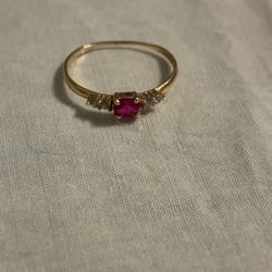small Gold band ring women pink Gem 