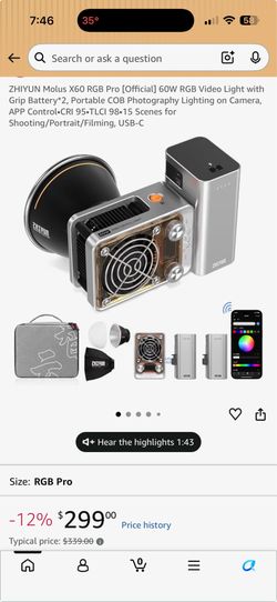 Zhiyun MOLUS X60 RGB Pro 60W COB Video Light Kit