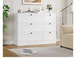 Homfa 6 Drawer White Double Dresser, Wood Storage Cabinet Chest of Drawers | Missing Hardware Parts | Negotiable