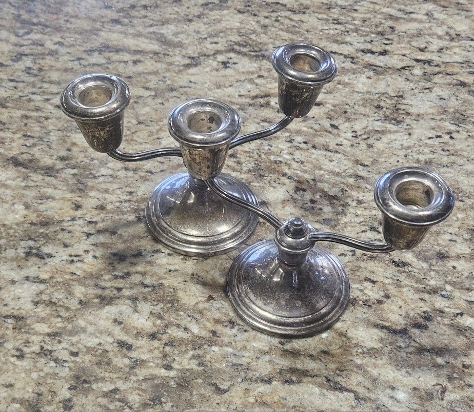 Old French By Newport Sterling Silver Candlestick Pair 5" X 7"