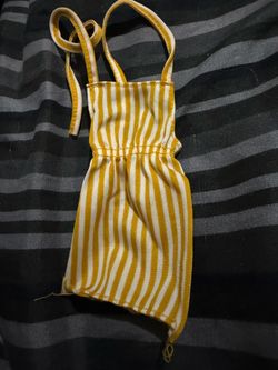 Vintage Original Barbie By Mattel Gold & White Striped Sundress /Jumper