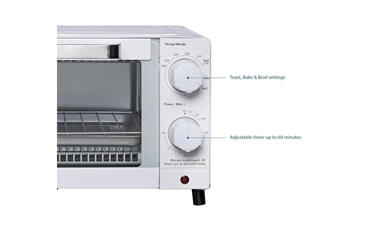 Mainstay Toaster Oven Combo Kitchen Appliances, Fits 9” Pizza, 4 Slice Capacity, Powerful Circulation, Auto Shutoff, Includes Baking Rack Pan Quartz,