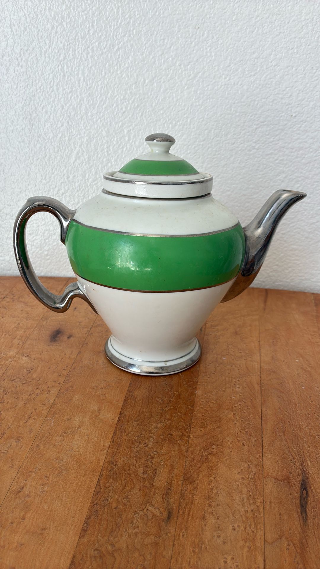 Vintage Ceramic Silver Painted Tea Pot Percolator Mcckormic & Co